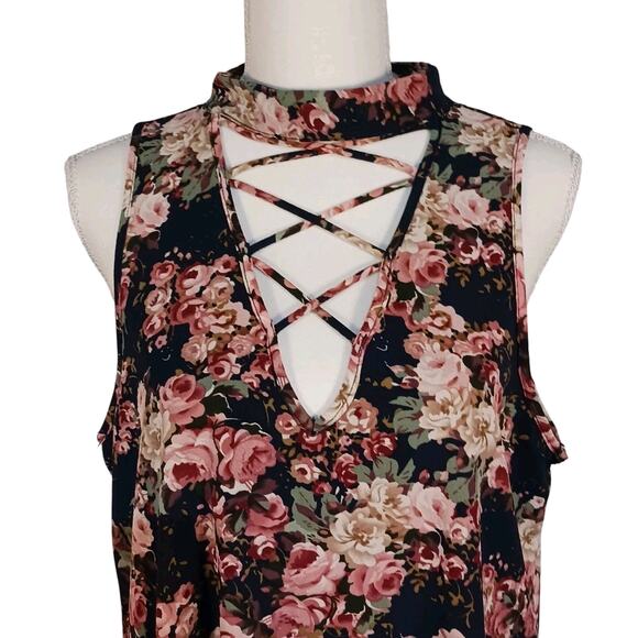 Altar'd State Blue Floral Halter Neck Lace Up Keyhole Fit & Flare Dress Large - Picture 2 of 8